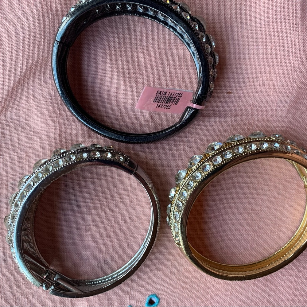3 Rhinestone Statement Bangles Stacked Clear Crys… - image 3